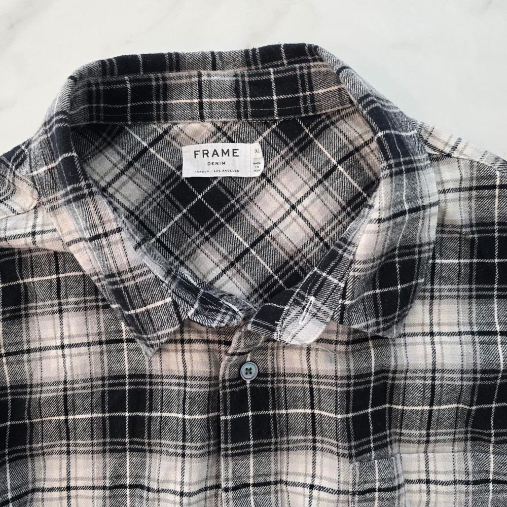 Frame Denim Distressed Ripped Hem Flannel Shirt XL